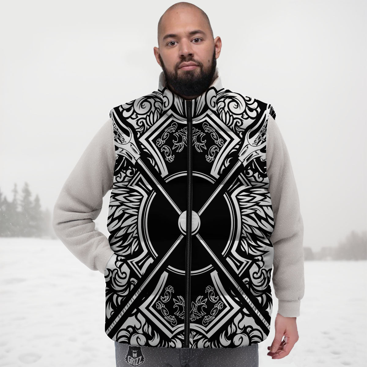Sticks Lacrosse Ornate Wing Print Down Vest