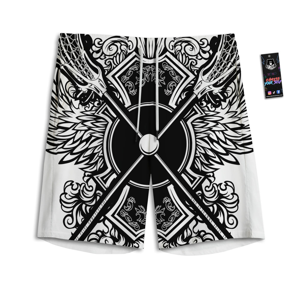 Sticks Lacrosse Ornate Wing Print Men's Athletic Shorts
