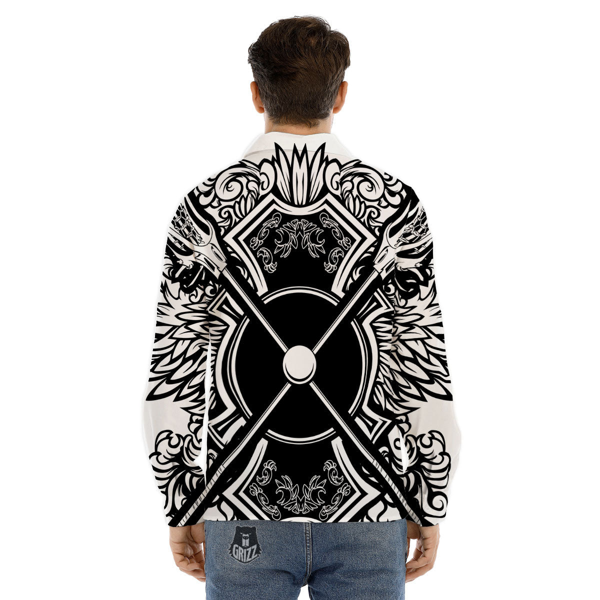 Sticks Lacrosse Ornate Wing Print Men's Dress Shirts-grizzshop