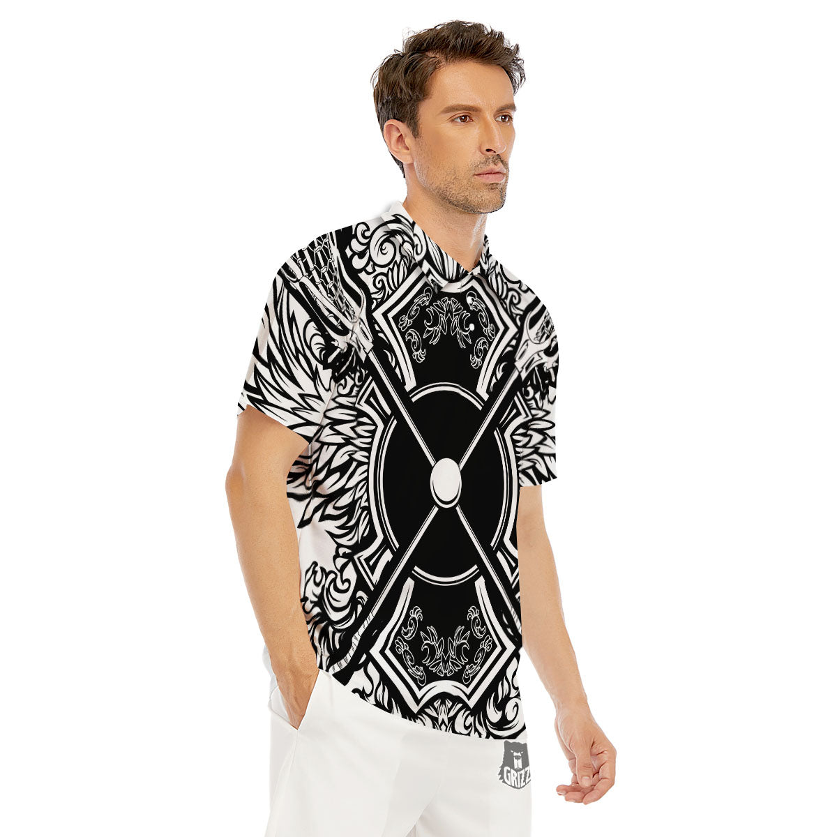 Sticks Lacrosse Ornate Wing Print Men's Golf Shirts-grizzshop