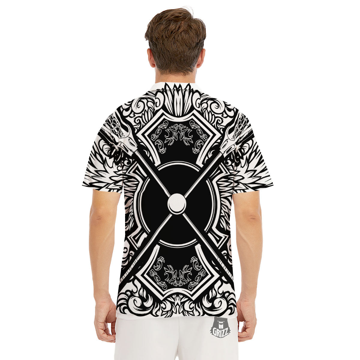 Sticks Lacrosse Ornate Wing Print Men's Golf Shirts-grizzshop