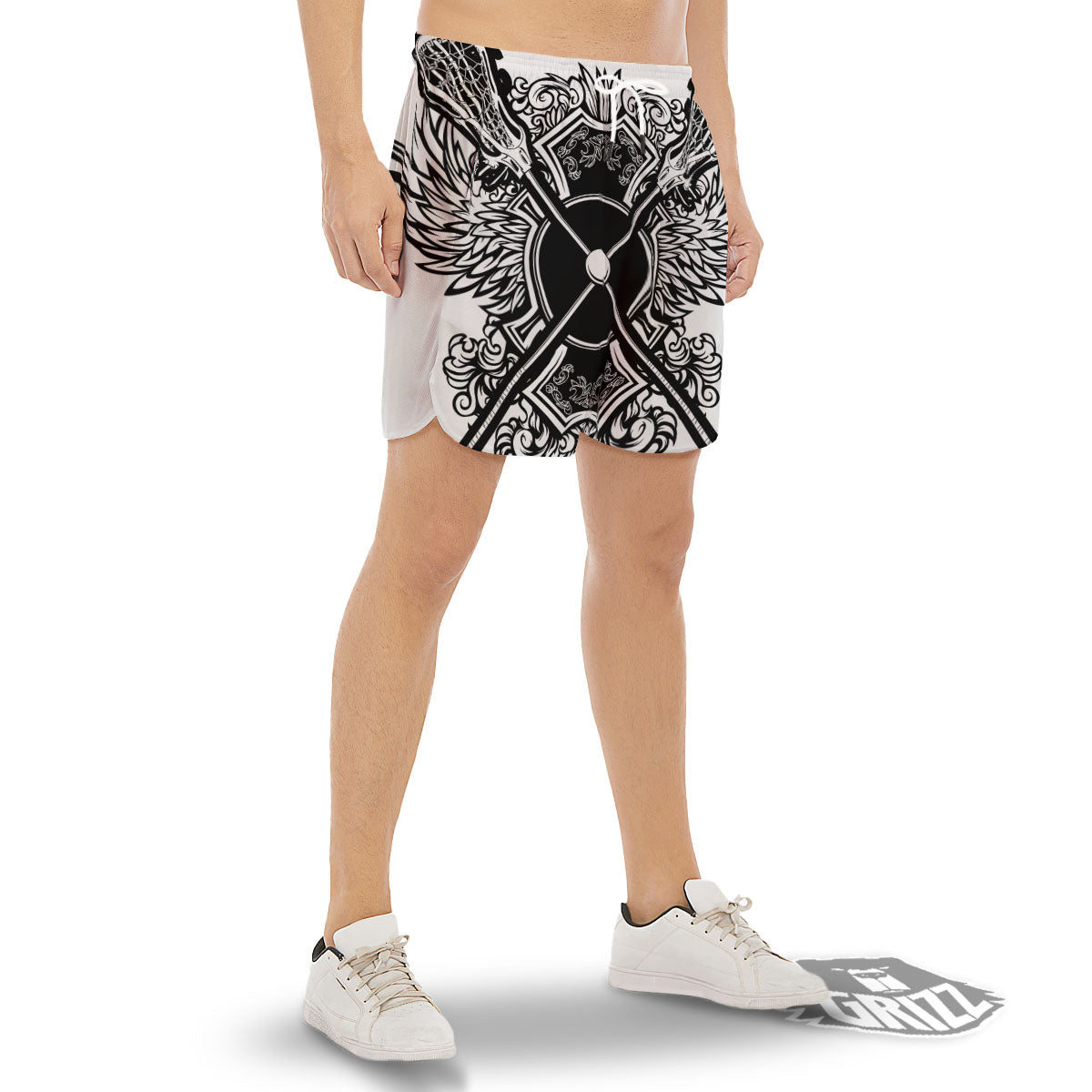 Sticks Lacrosse Ornate Wing Print Men's Gym Shorts-grizzshop