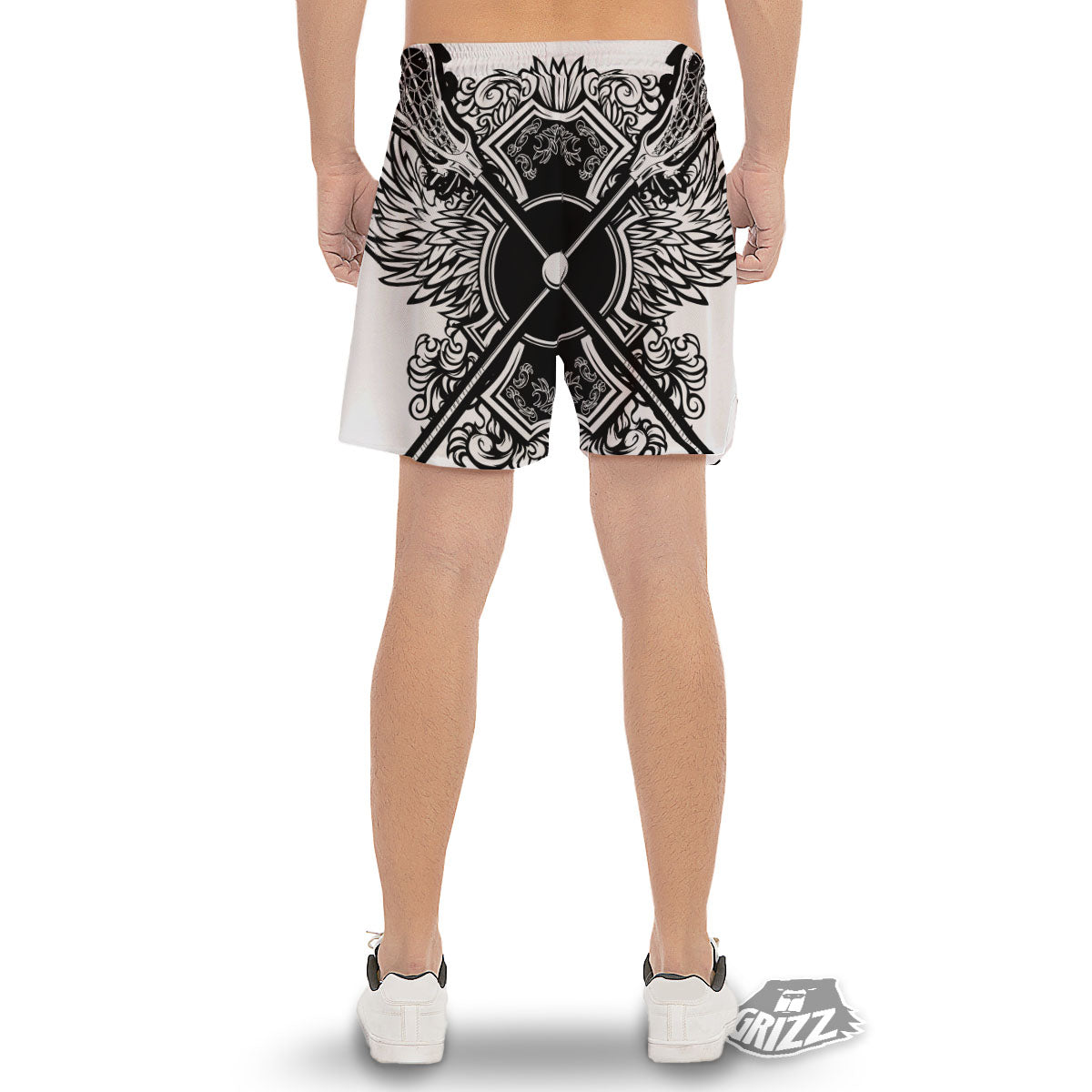 Sticks Lacrosse Ornate Wing Print Men's Gym Shorts-grizzshop