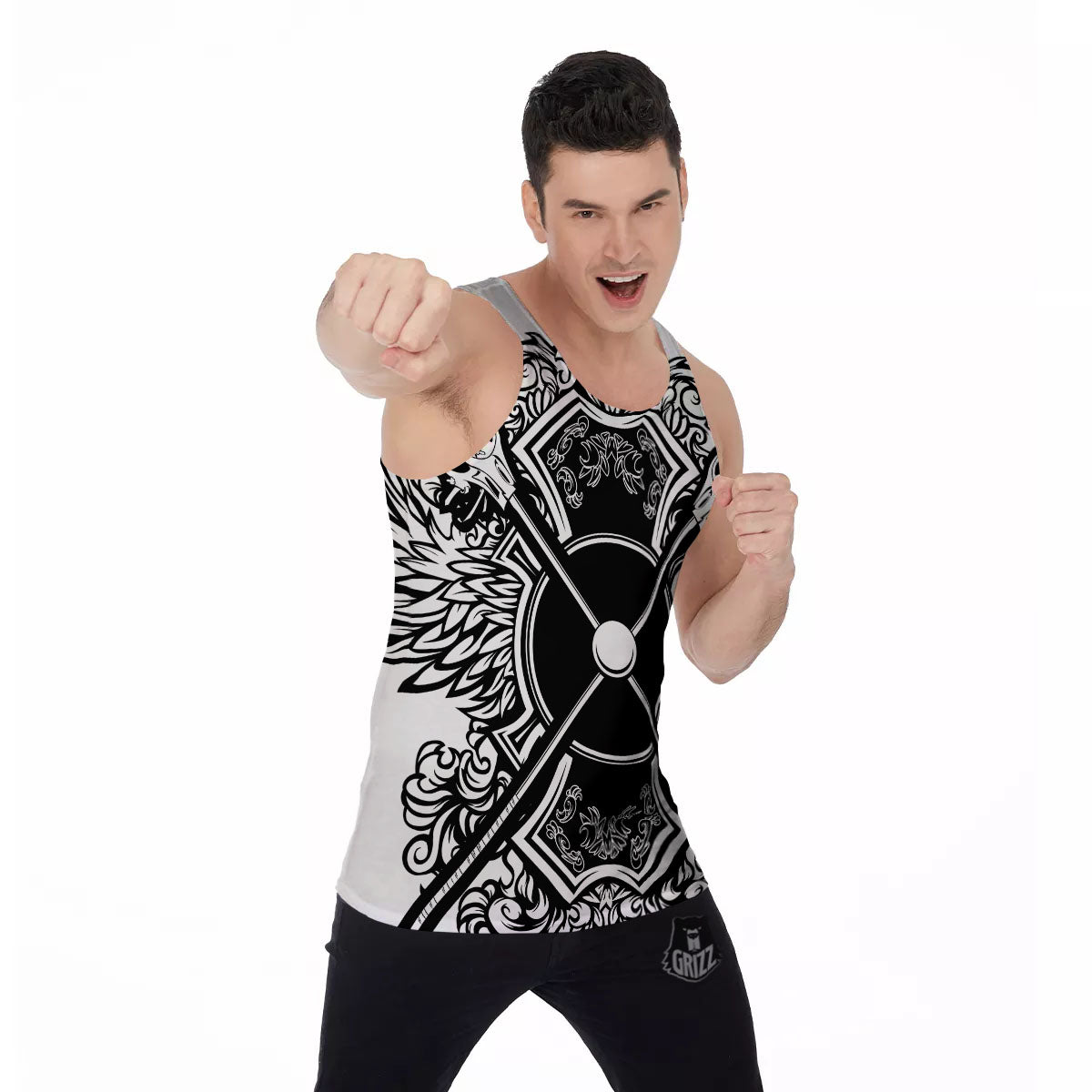 Sticks Lacrosse Ornate Wing Print Men's Tank Top-grizzshop