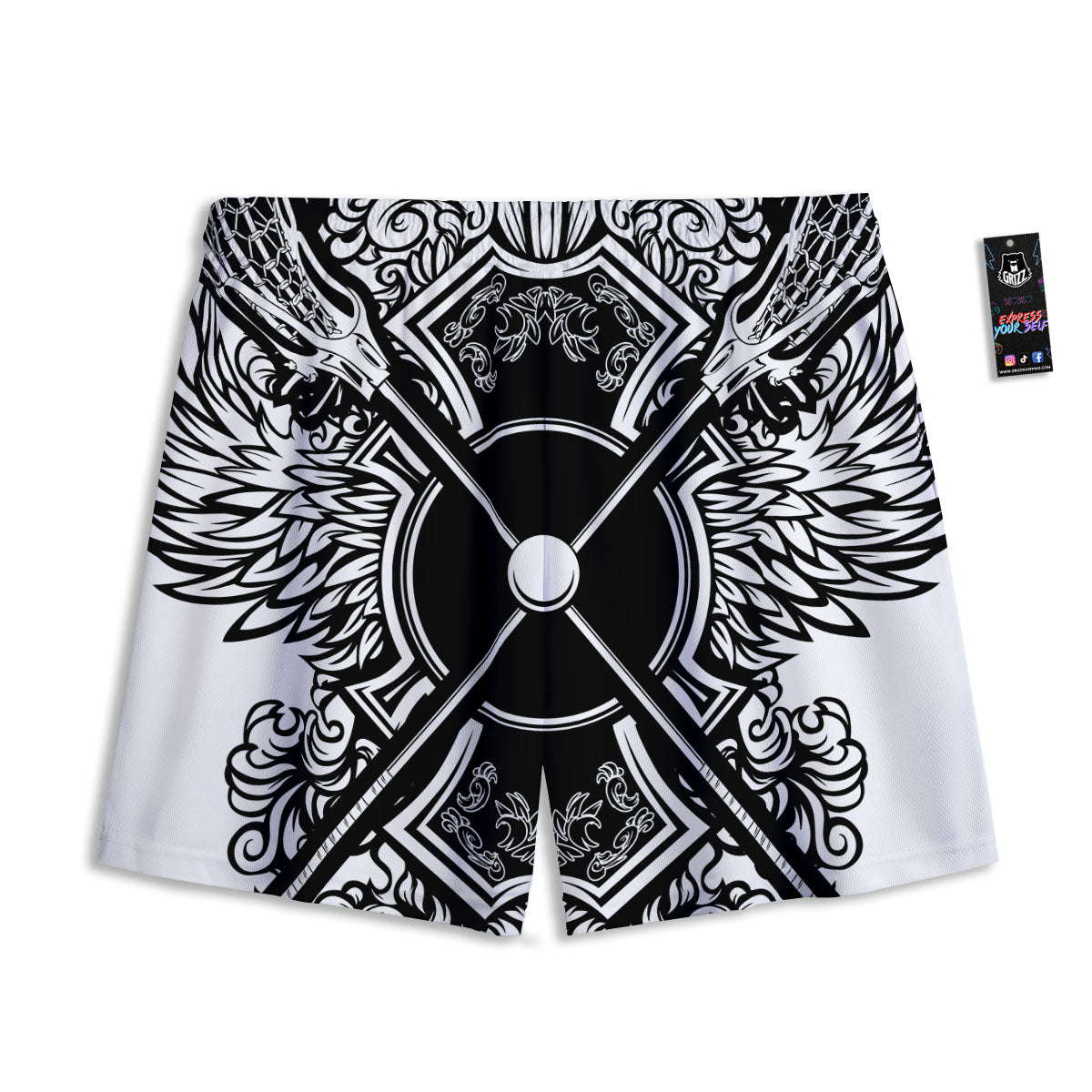 Sticks Lacrosse Ornate Wing Print Mesh Shorts