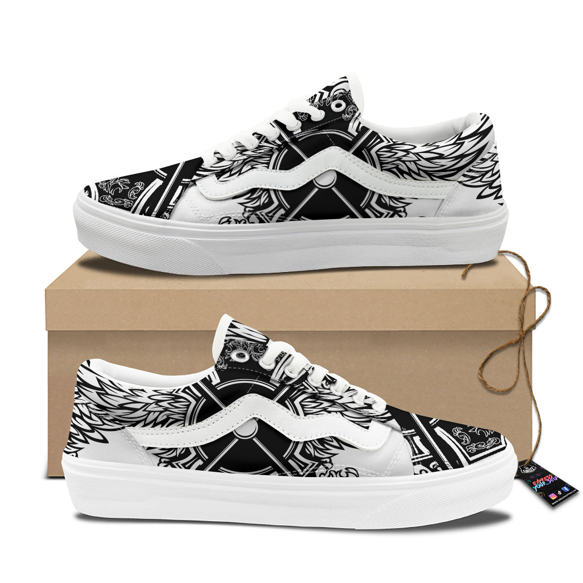 Sticks Lacrosse Ornate Wing Print Skate Shoes-grizzshop