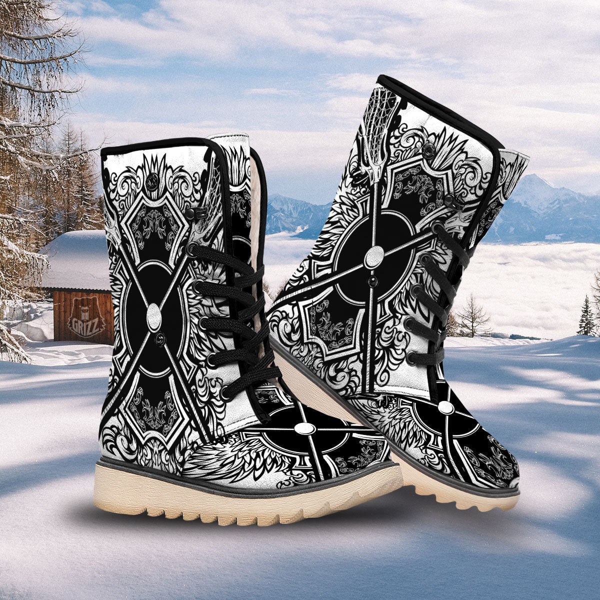 Sticks Lacrosse Ornate Wing Print Snow Boots-grizzshop