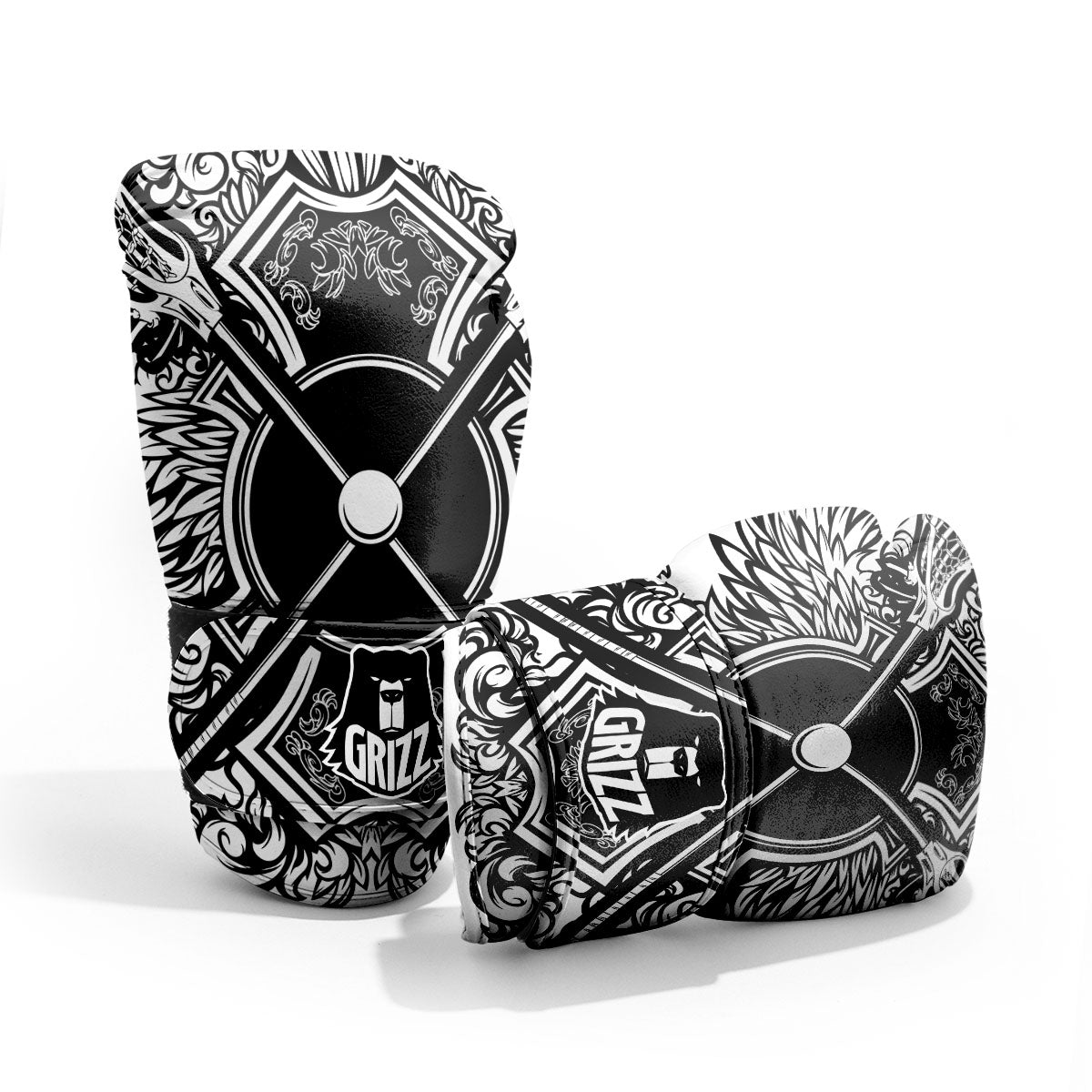 Sticks Lacrosse Ornate Wing Print Pro Boxing Glove