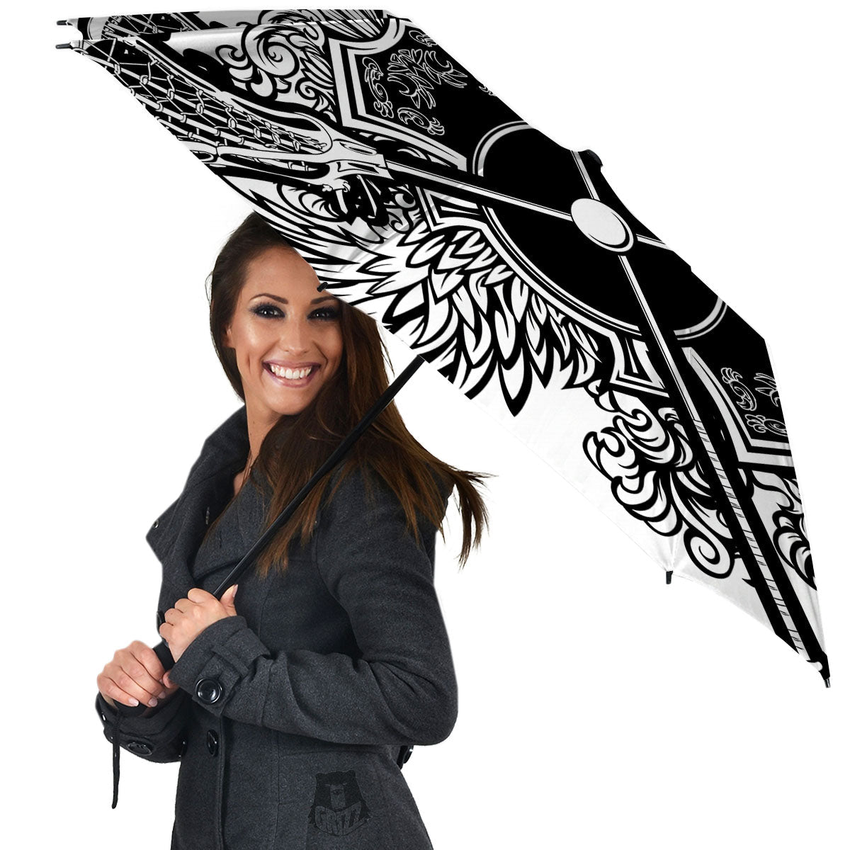 Sticks Lacrosse Ornate Wing Print Umbrella-grizzshop