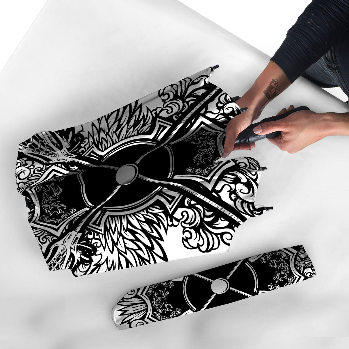 Sticks Lacrosse Ornate Wing Print Umbrella-grizzshop
