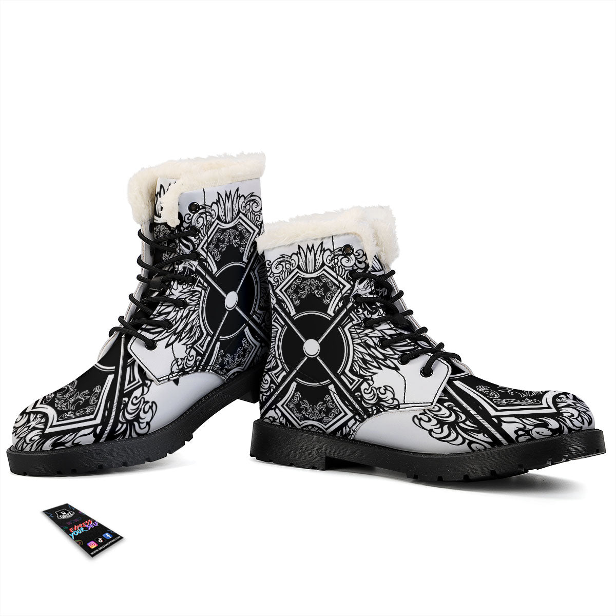 Sticks Lacrosse Ornate Wing Print Winter Boots-grizzshop