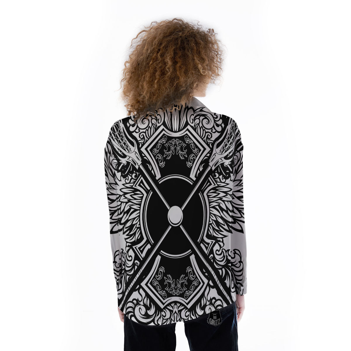Sticks Lacrosse Ornate Wing Print Women's Long Sleeve Shirts-grizzshop