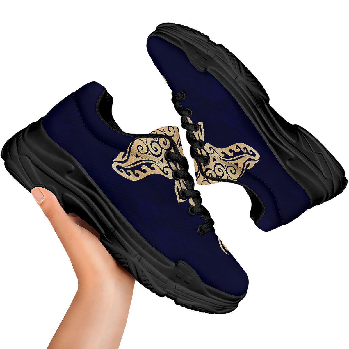 Stingray Spiritual Golden Print Black Chunky Shoes-grizzshop