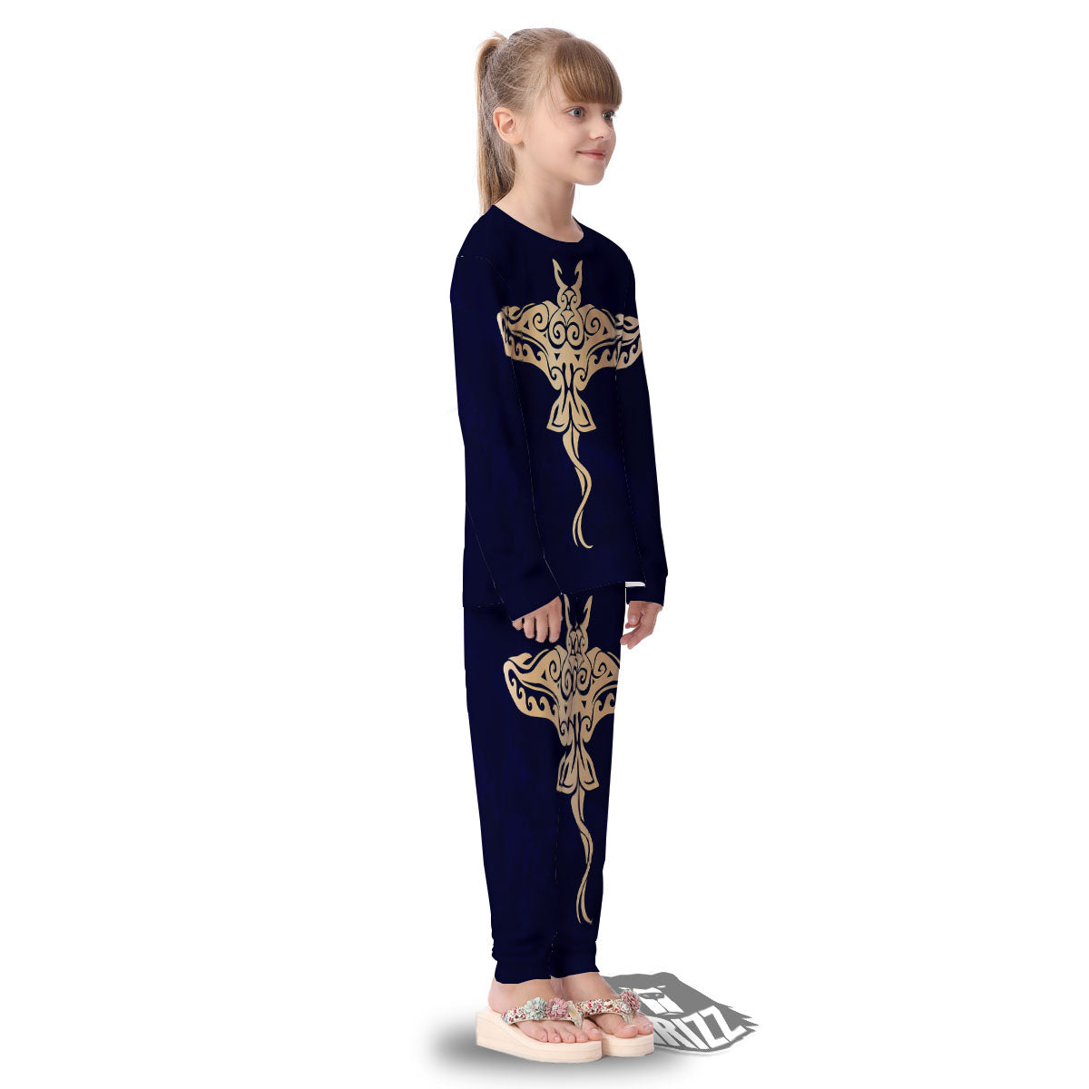 Stingray Spiritual Golden Print Kid's Pajamas-grizzshop