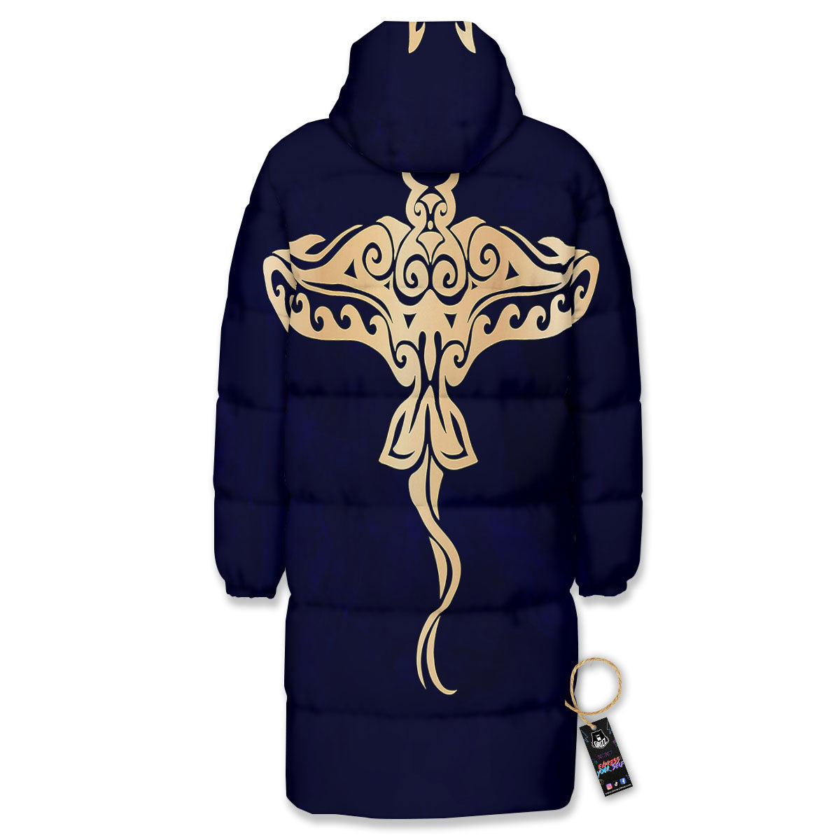 Stingray Spiritual Golden Print Long Down Jacket-grizzshop