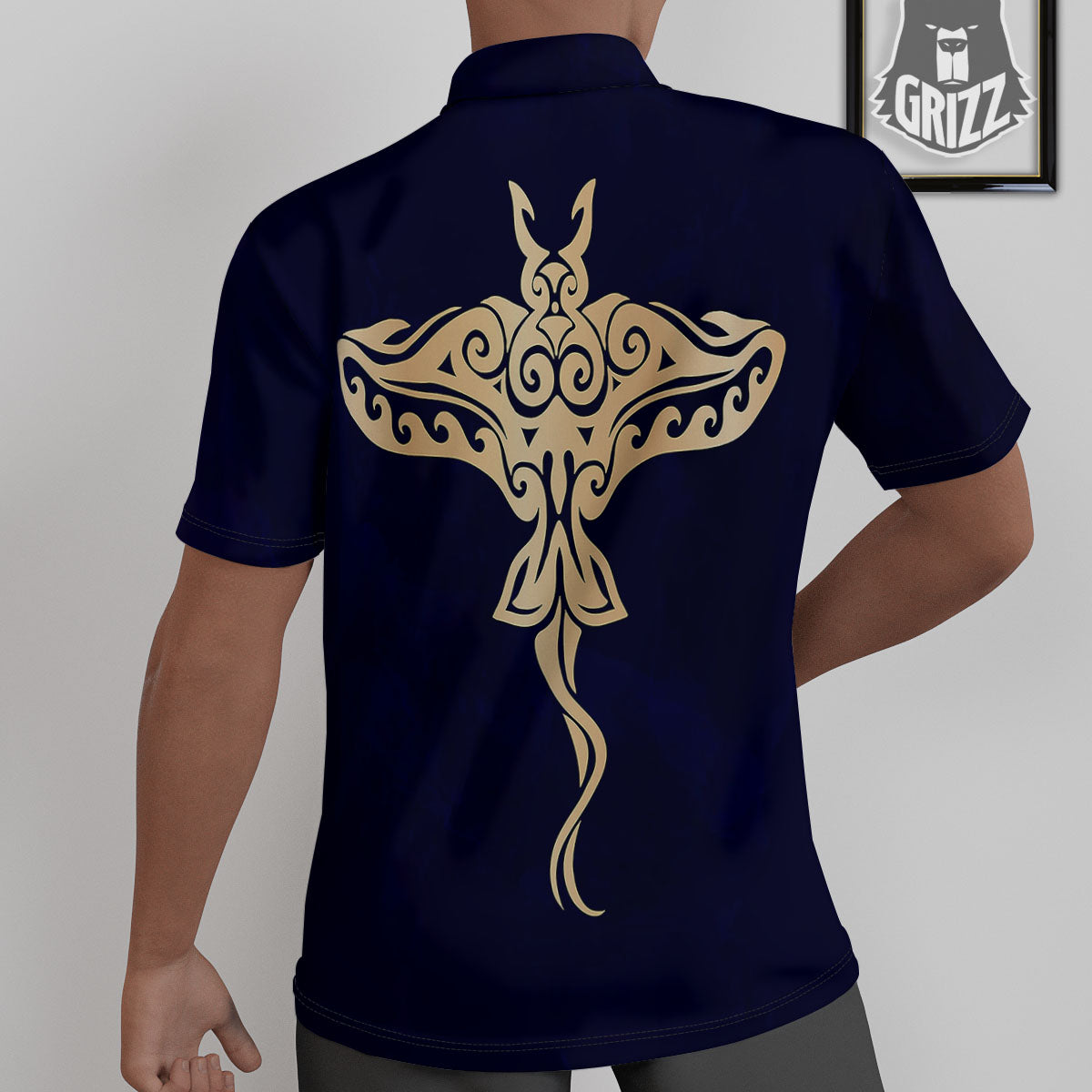 Stingray Spiritual Golden Print Untucked Shirts-grizzshop