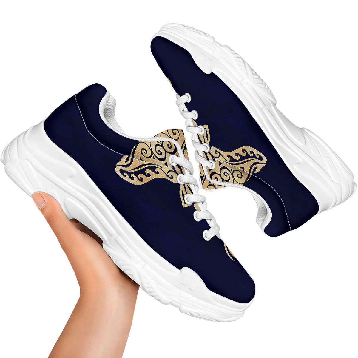 Stingray Spiritual Golden Print White Chunky Shoes-grizzshop