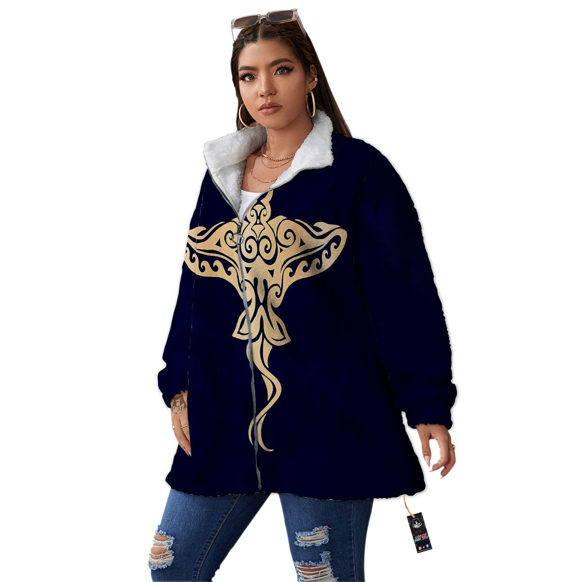 Stingray Spiritual Golden Print Women's Sherpa Jacket-grizzshop