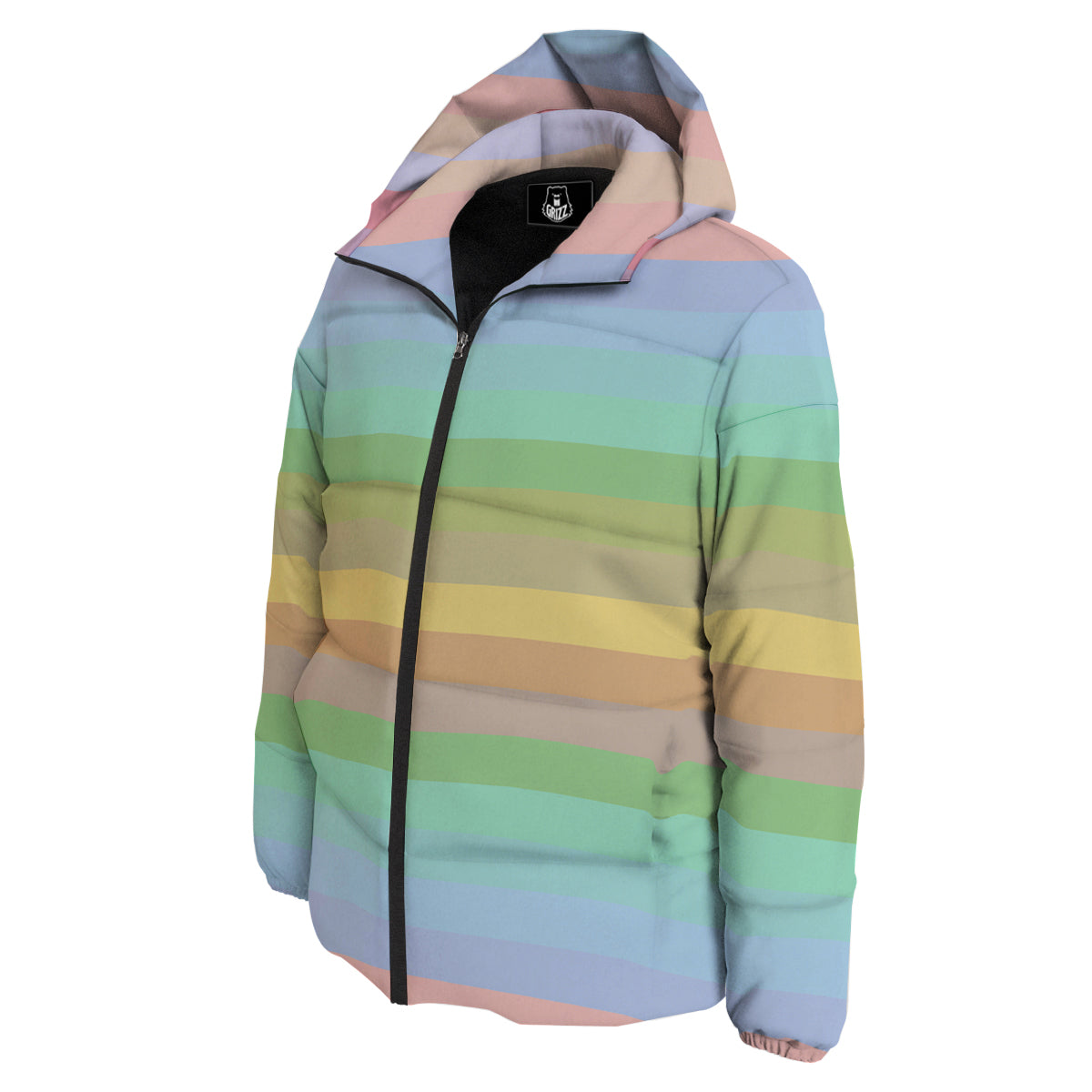 Stiped Rainbow Pastel Print Down Jacket-grizzshop