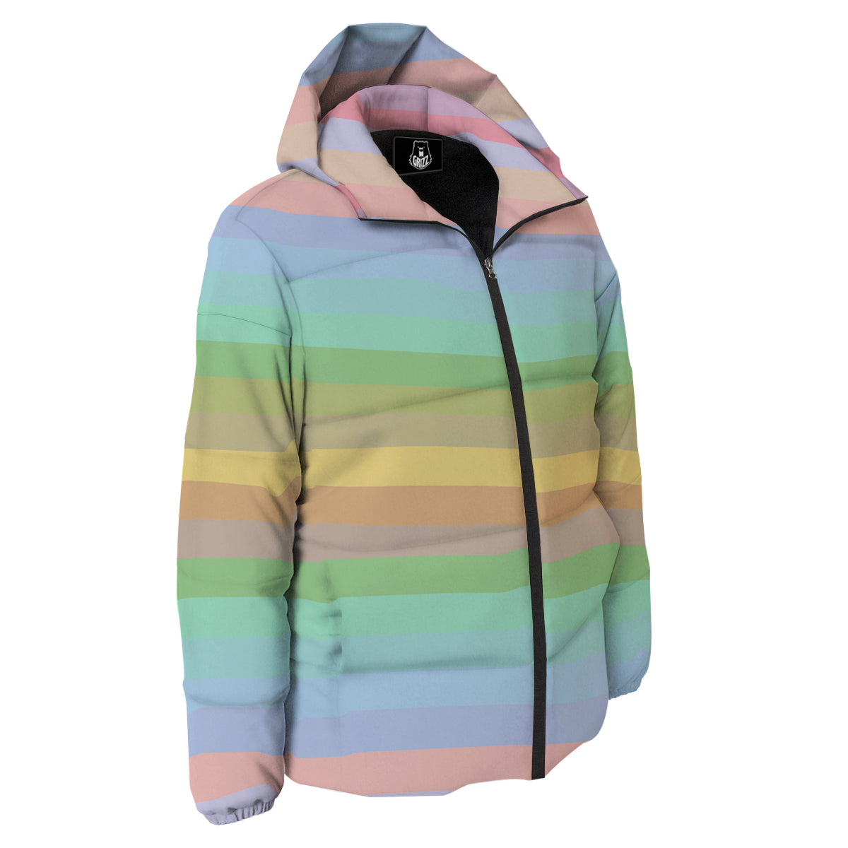 Stiped Rainbow Pastel Print Down Jacket-grizzshop