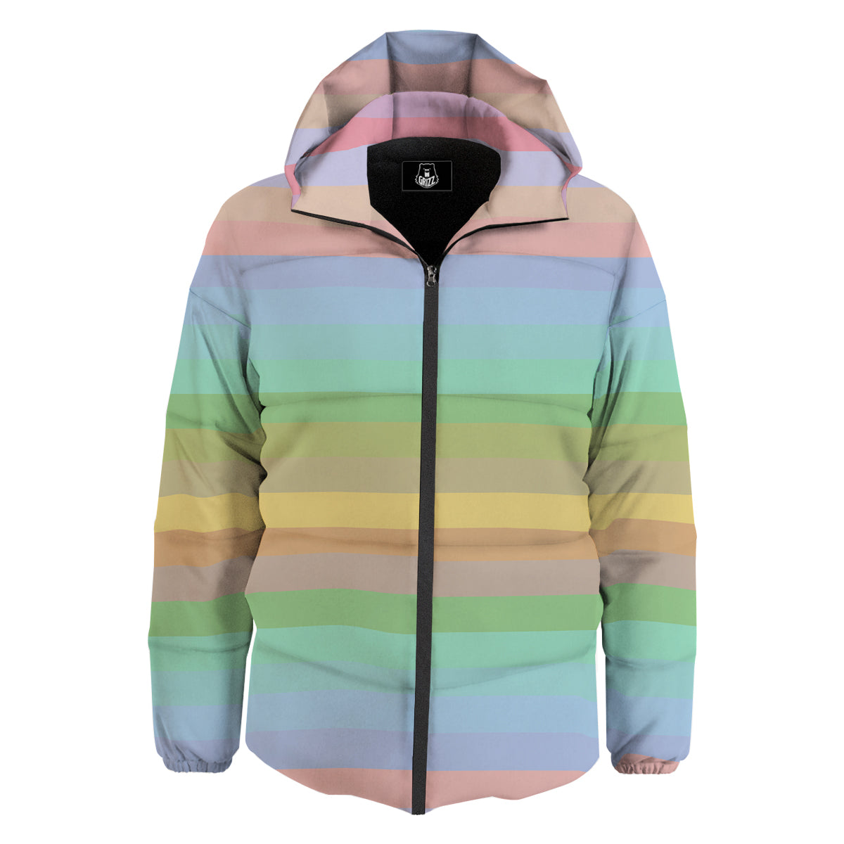 Stiped Rainbow Pastel Print Down Jacket-grizzshop