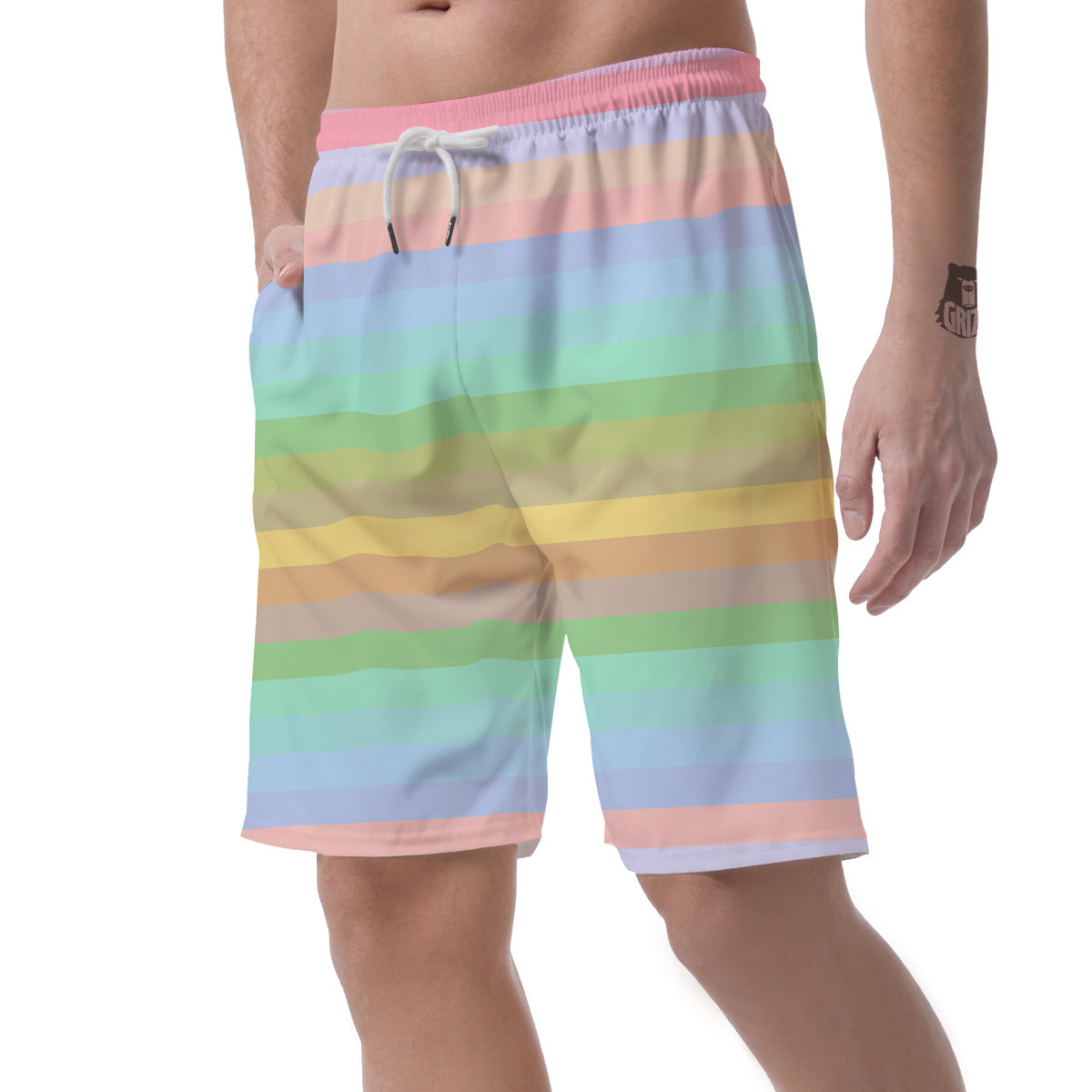 Stiped Rainbow Pastel Print Men's Shorts-grizzshop