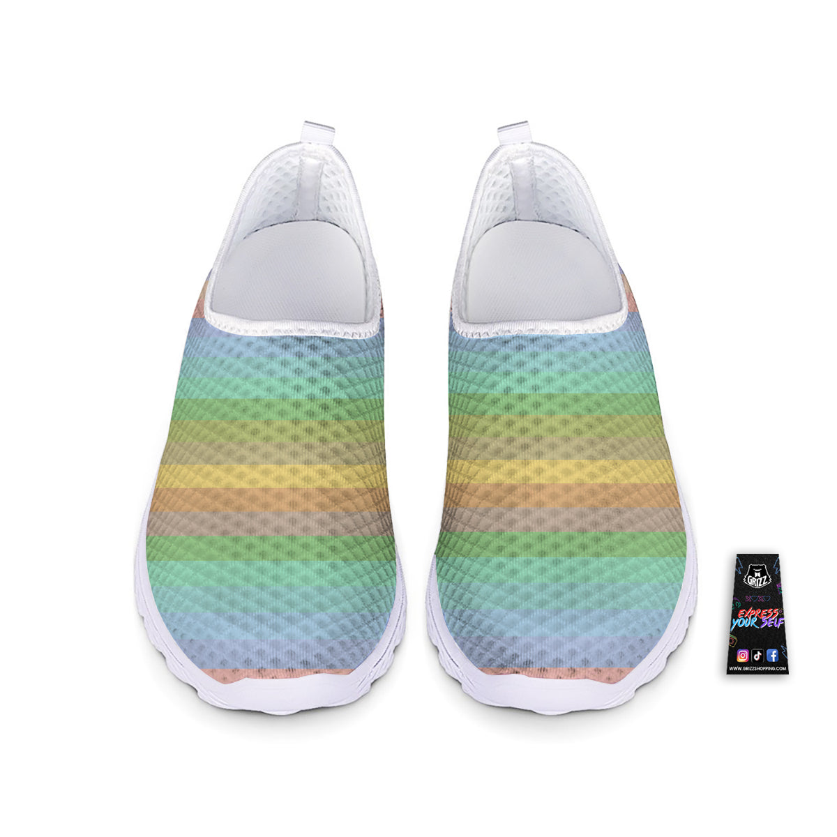 Stiped Rainbow Pastel Print Nurse Shoes-grizzshop