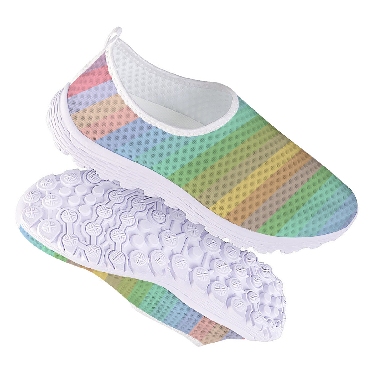 Stiped Rainbow Pastel Print Nurse Shoes-grizzshop