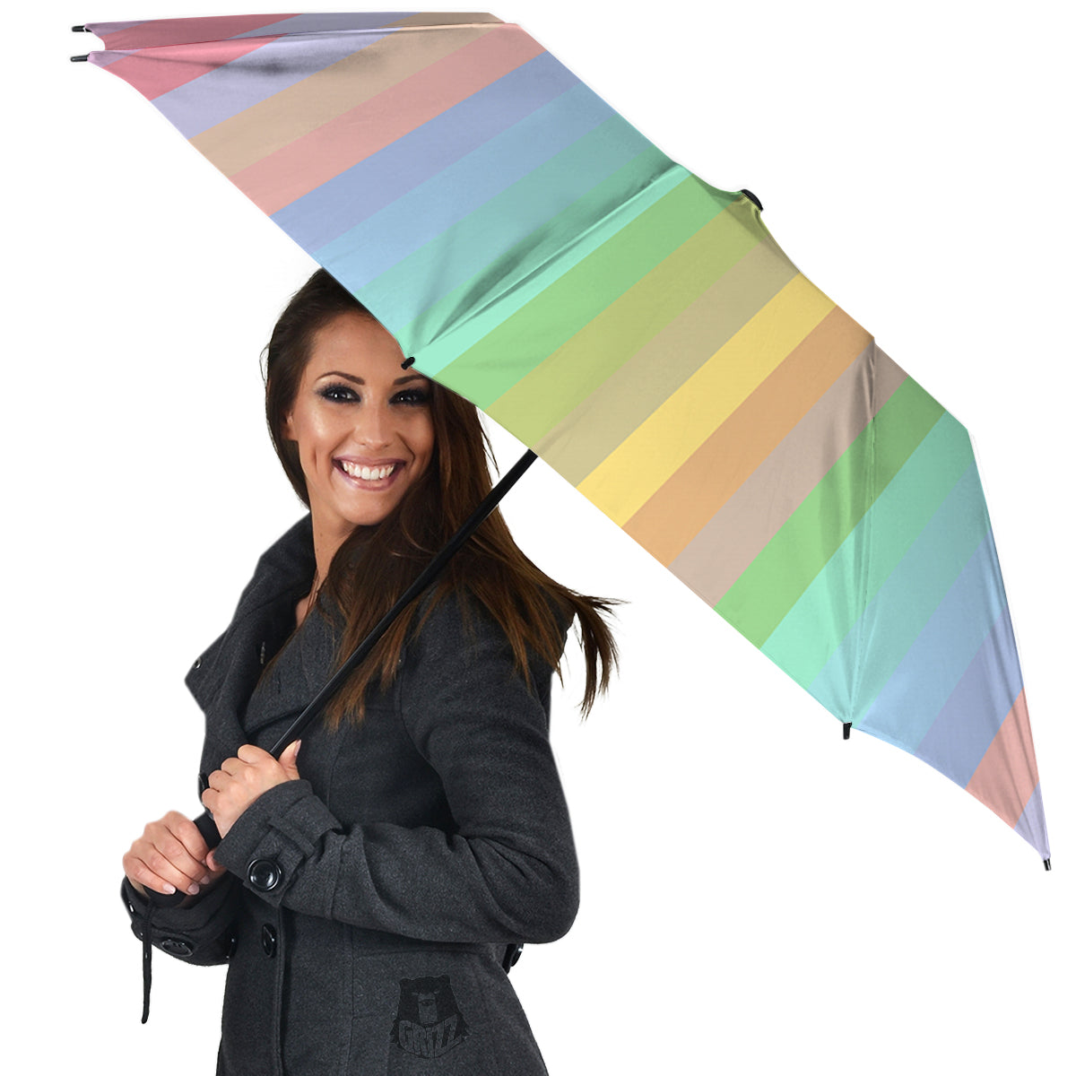 Stiped Rainbow Pastel Print Umbrella-grizzshop