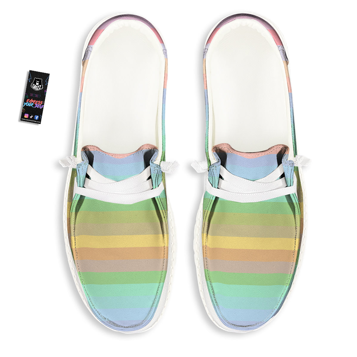 Stiped Rainbow Pastel Print White Loafers-grizzshop