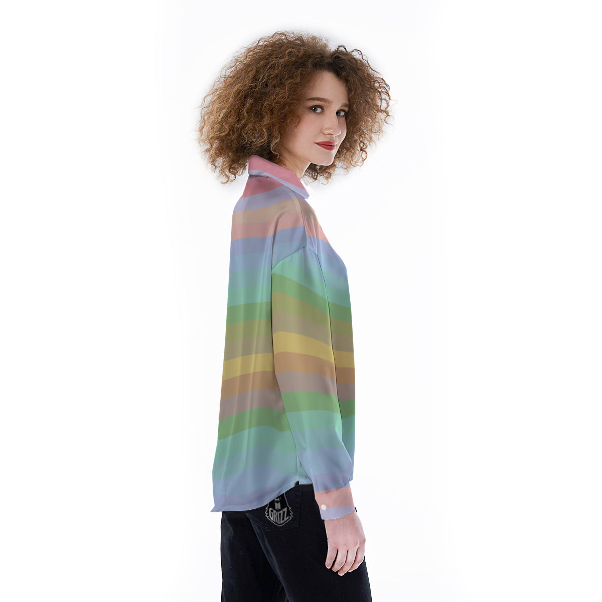 Stiped Rainbow Pastel Print Women's Long Sleeve Shirts-grizzshop