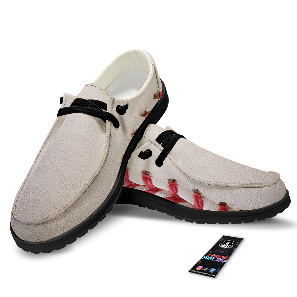 Stitching Baseball Print Black Loafers-grizzshop