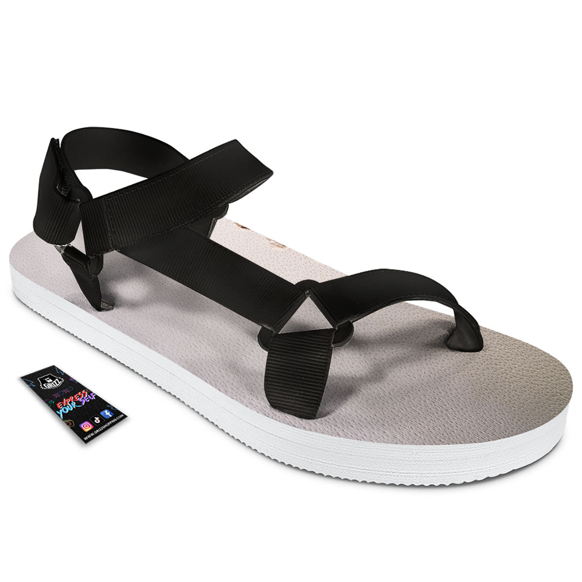 Stitching Baseball Print Black Open Toe Sandals-grizzshop