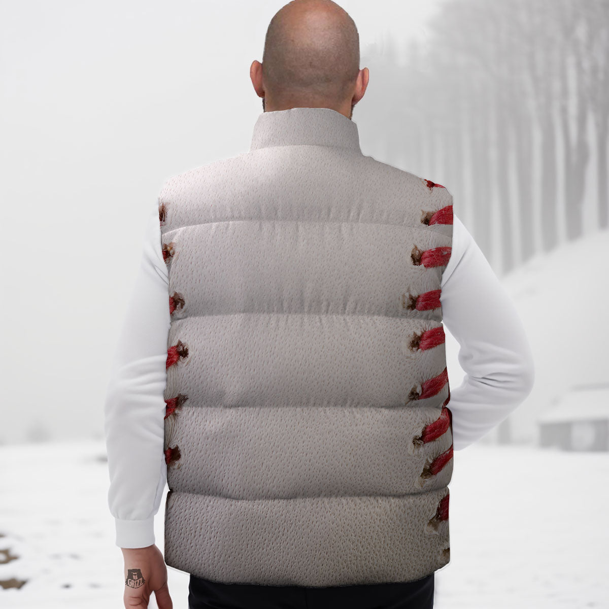 Stitching Baseball Print Down Vest