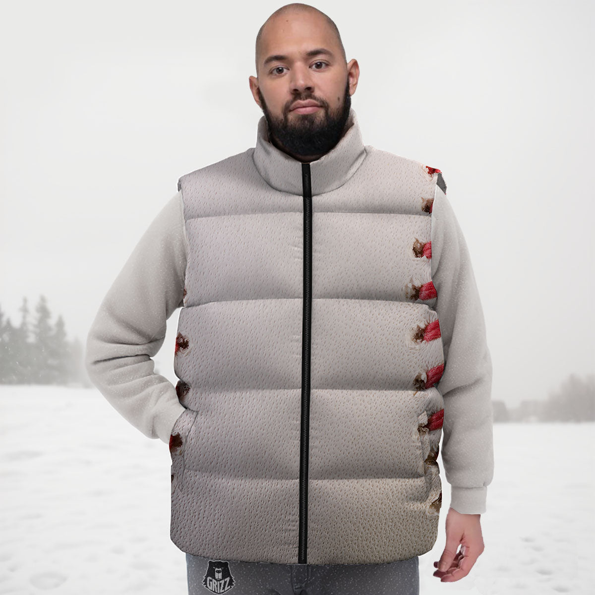 Stitching Baseball Print Down Vest