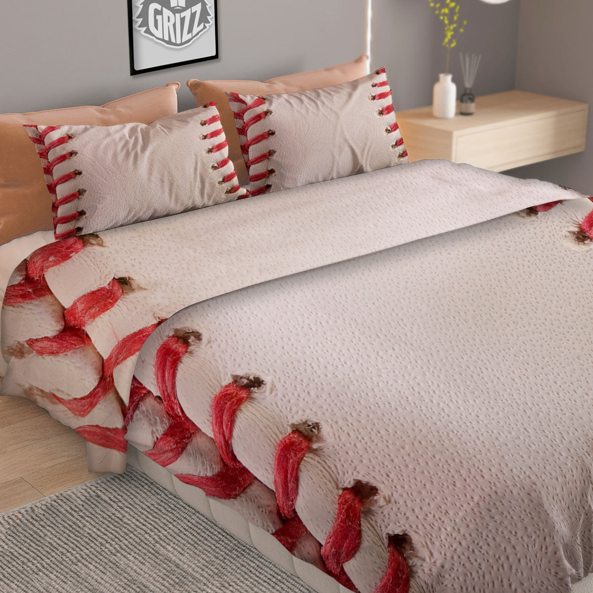 Stitching Baseball Print Duvet Cover Bedding Set
