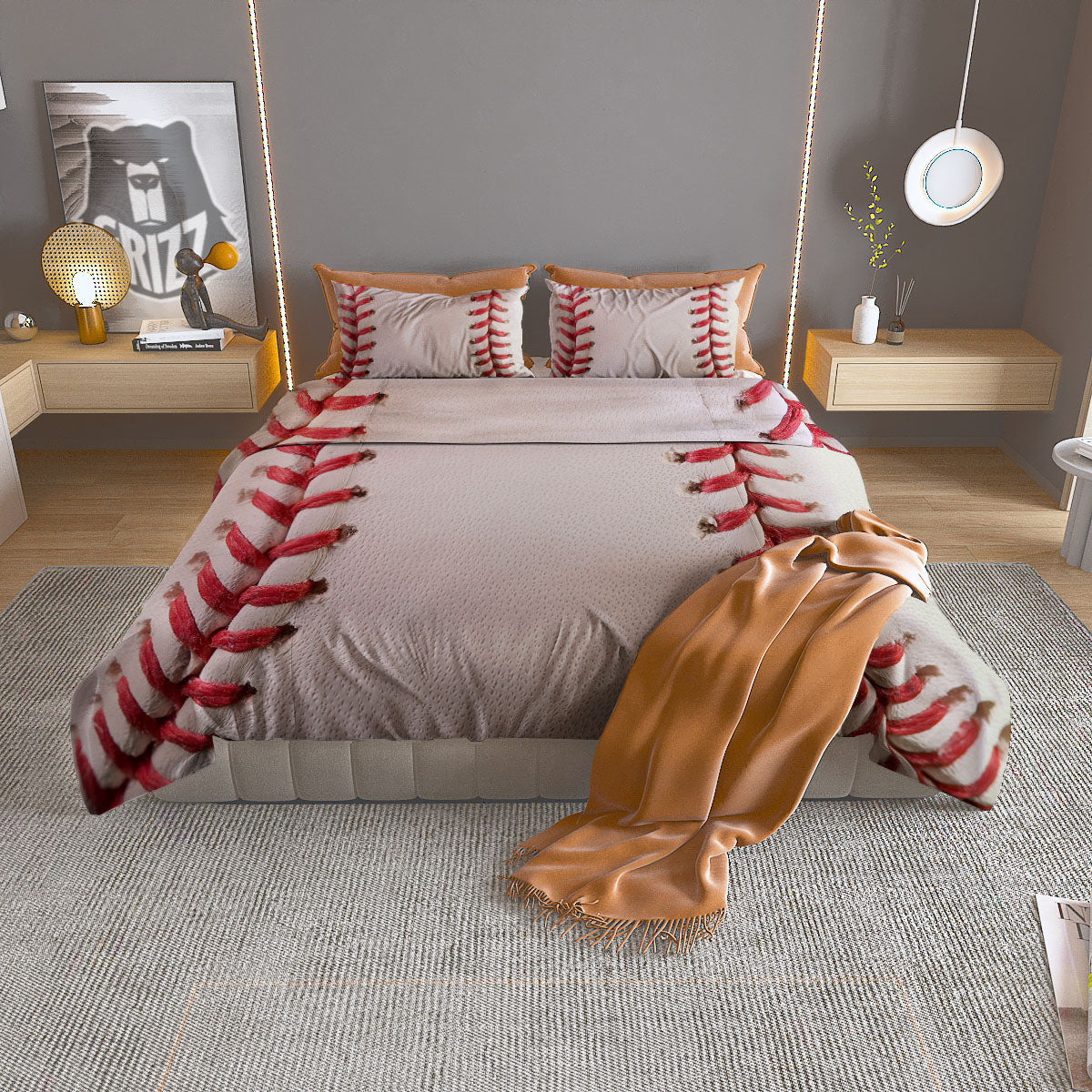 Stitching Baseball Print Duvet Cover Bedding Set