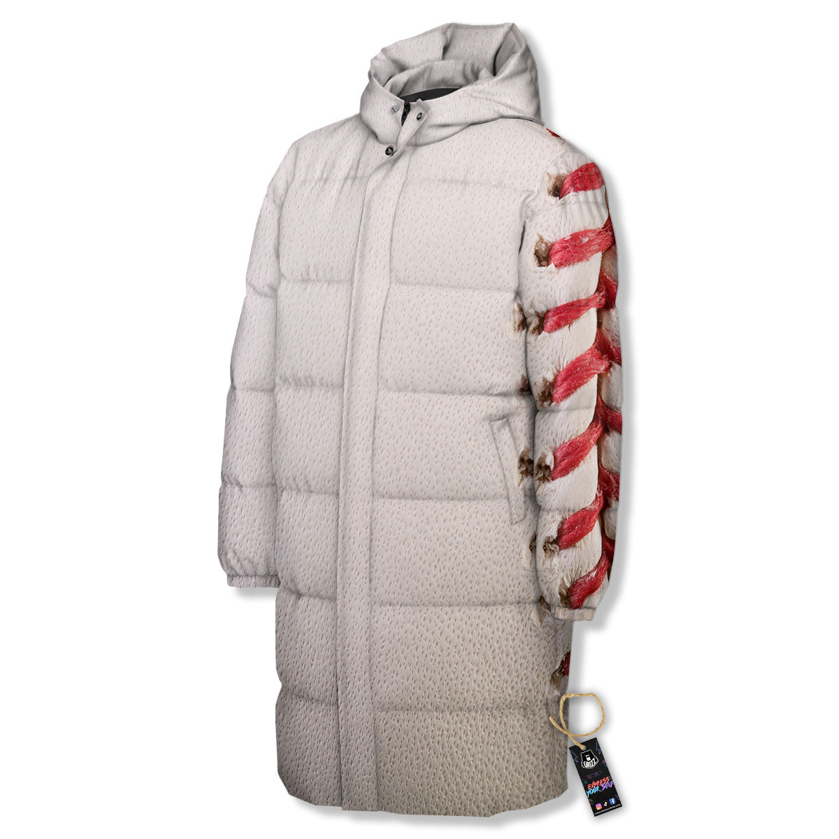 Stitching Baseball Print Long Down Jacket-grizzshop