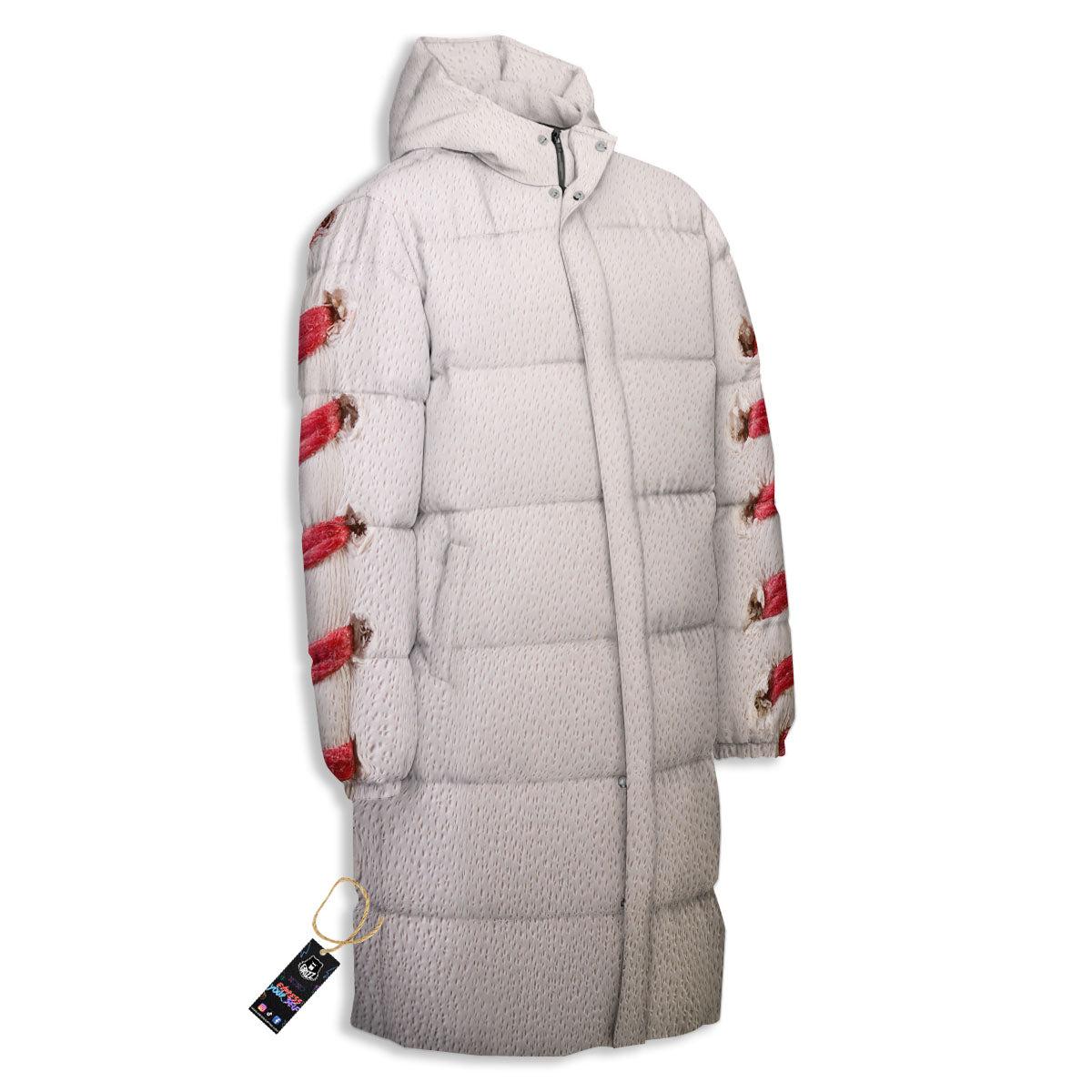 Stitching Baseball Print Long Down Jacket-grizzshop