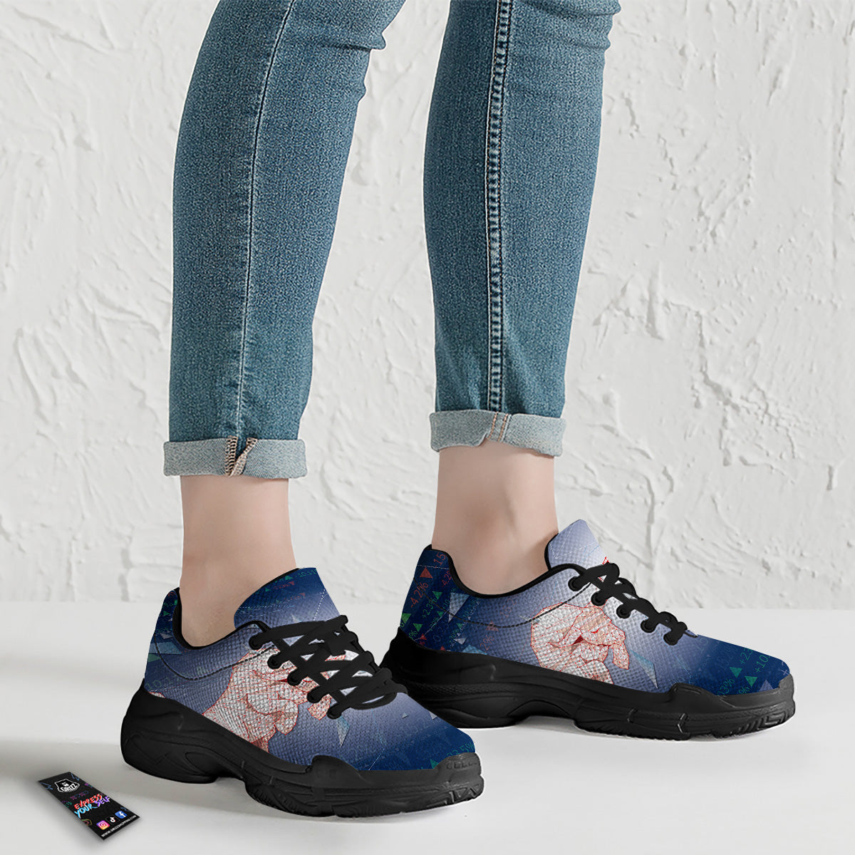 Stock Market Bear And Bull Print Black Chunky Shoes-grizzshop