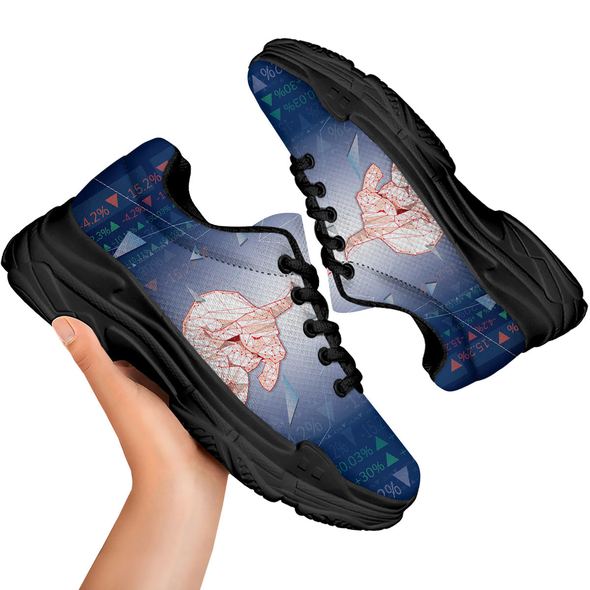 Stock Market Bear And Bull Print Black Chunky Shoes-grizzshop
