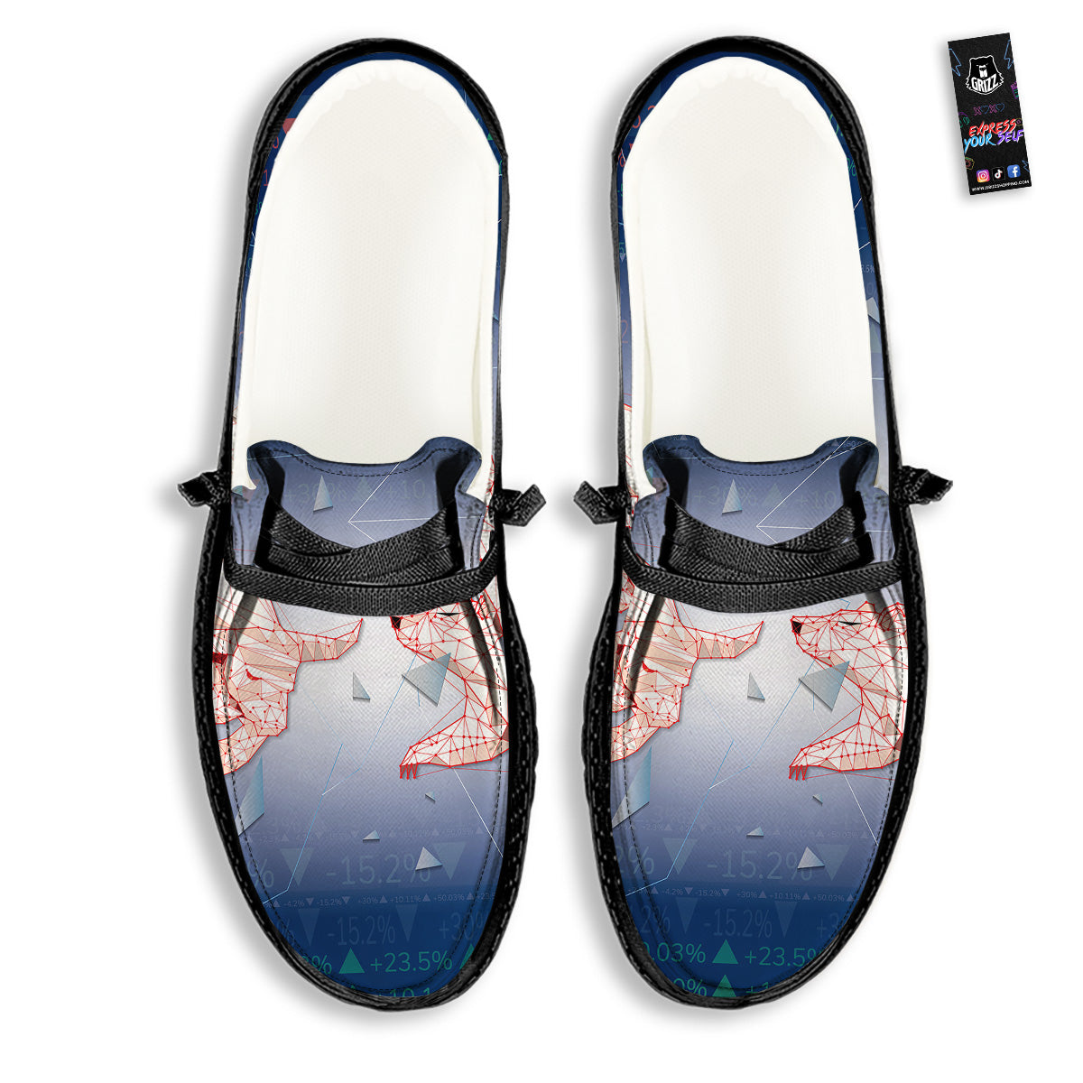 Stock Market Bear And Bull Print Black Loafers-grizzshop