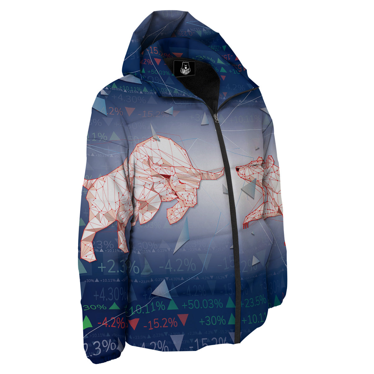 Stock Market Bear And Bull Print Down Jacket-grizzshop