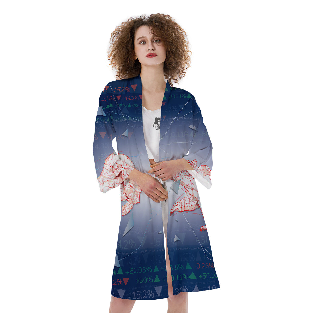 Stock Market Bear And Bull Print Kimono-grizzshop