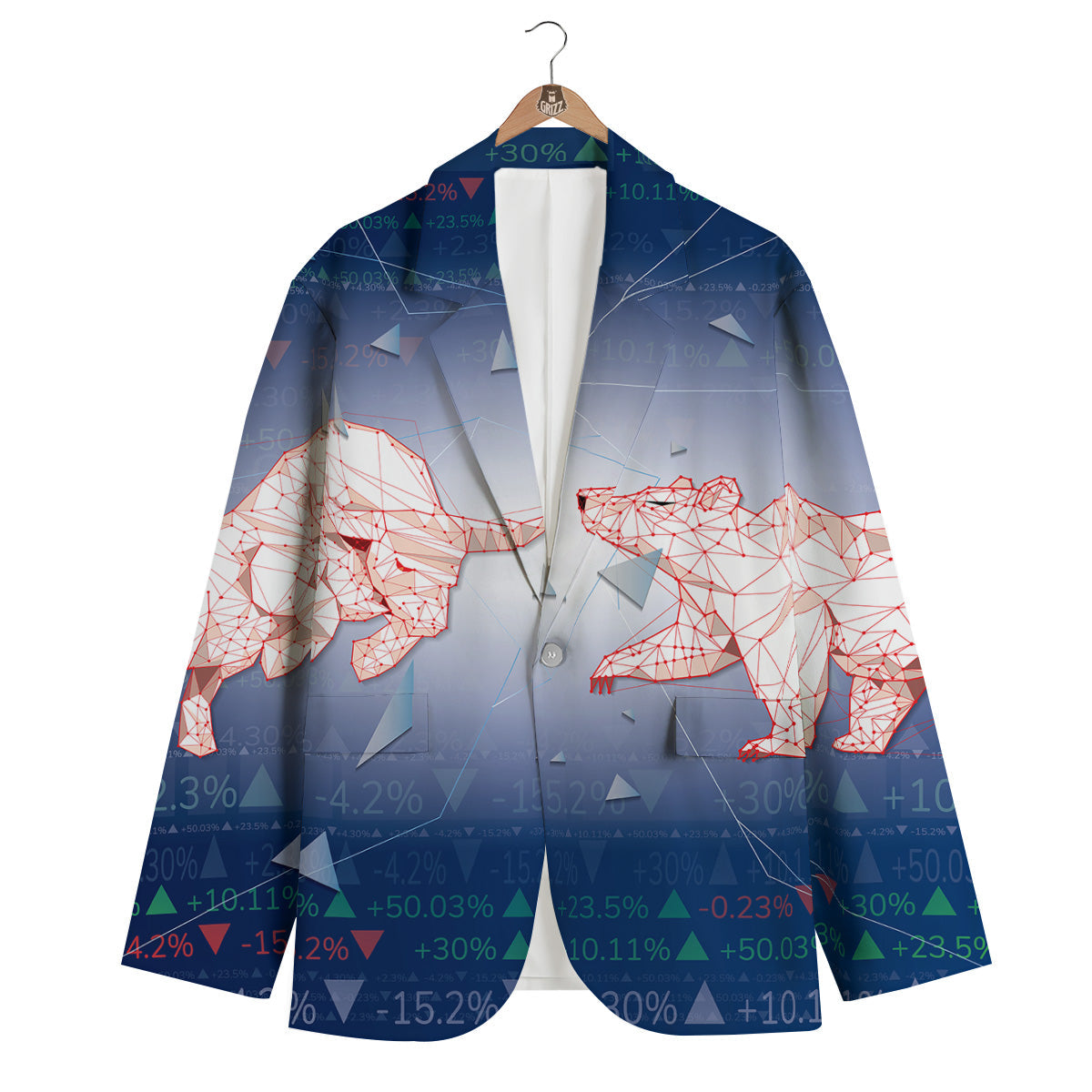 Stock Market Bear And Bull Print Men's Blazer-grizzshop