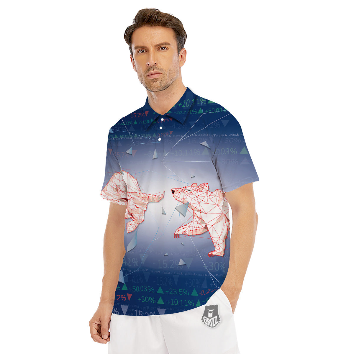 Stock Market Bear And Bull Print Men's Golf Shirts-grizzshop