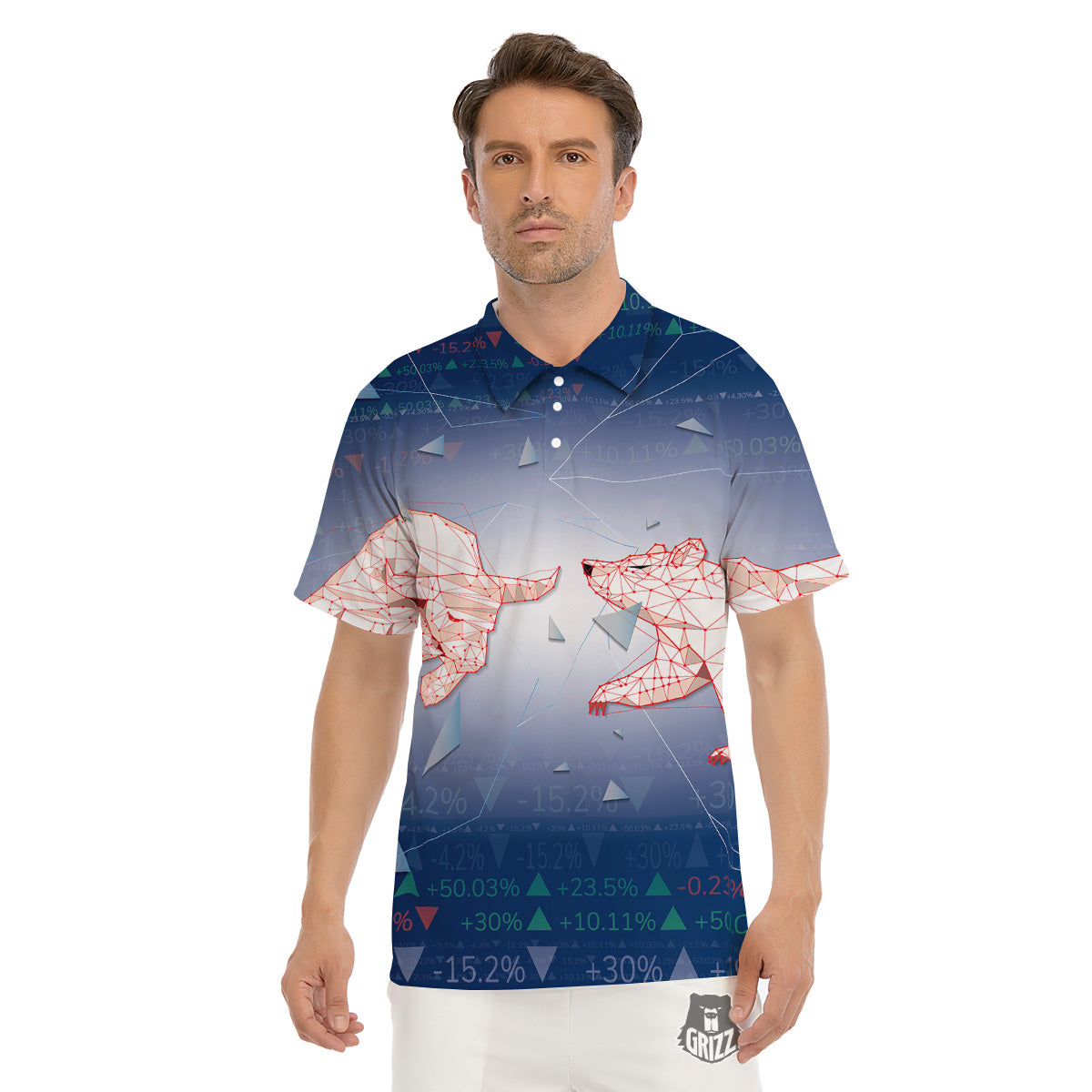 Stock Market Bear And Bull Print Men's Golf Shirts-grizzshop