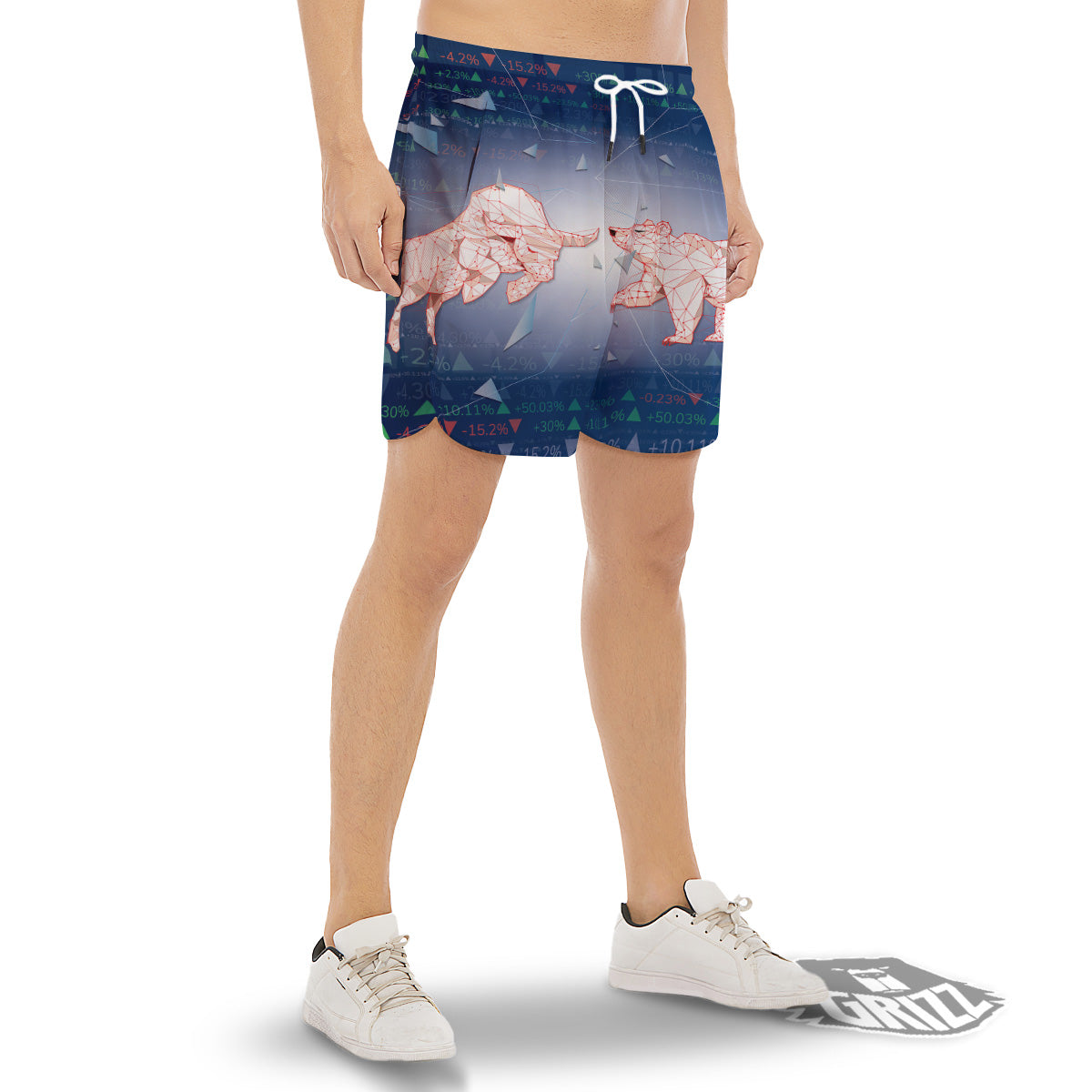 Stock Market Bear And Bull Print Men's Gym Shorts-grizzshop