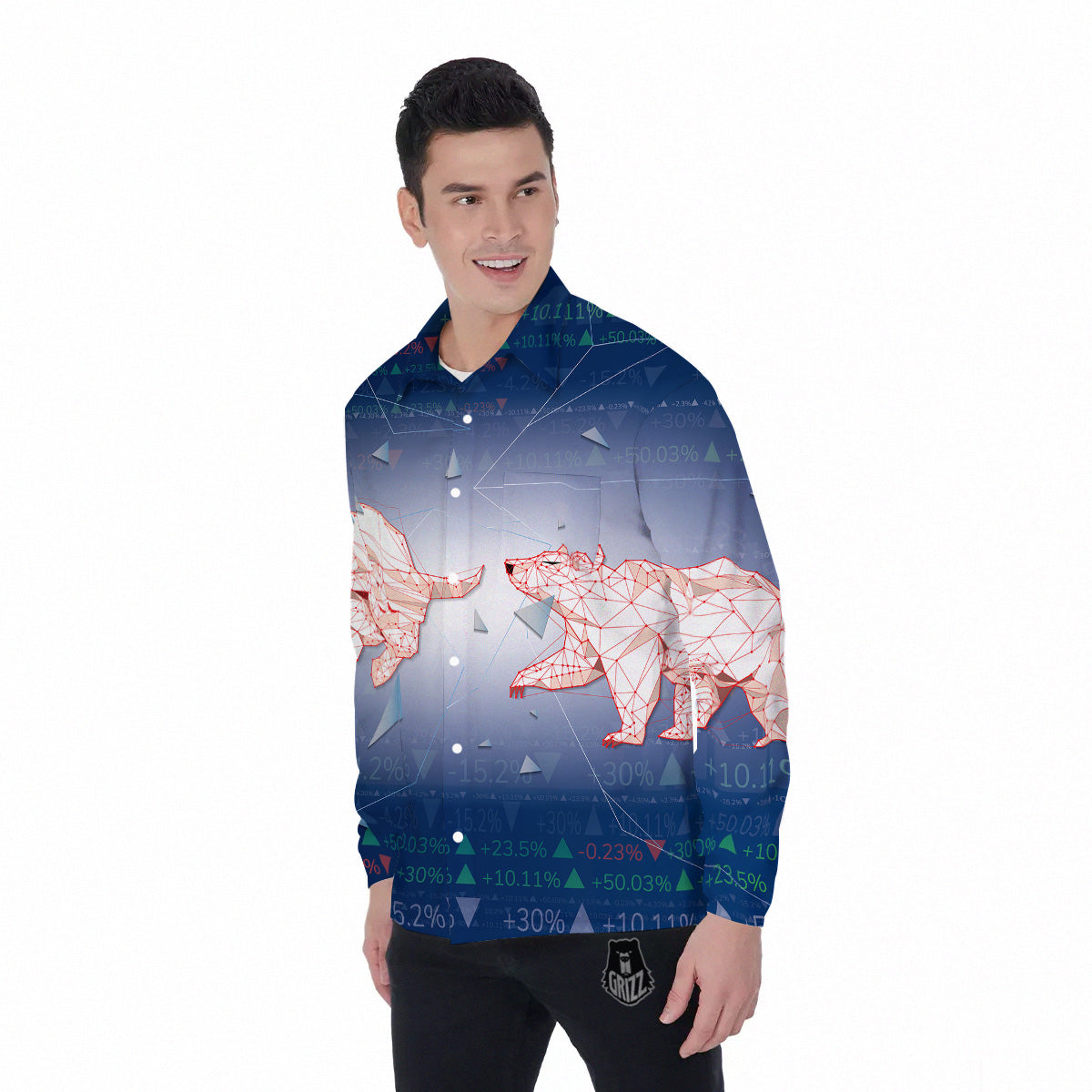 Stock Market Bear And Bull Print Men's Long Sleeve Shirts-grizzshop
