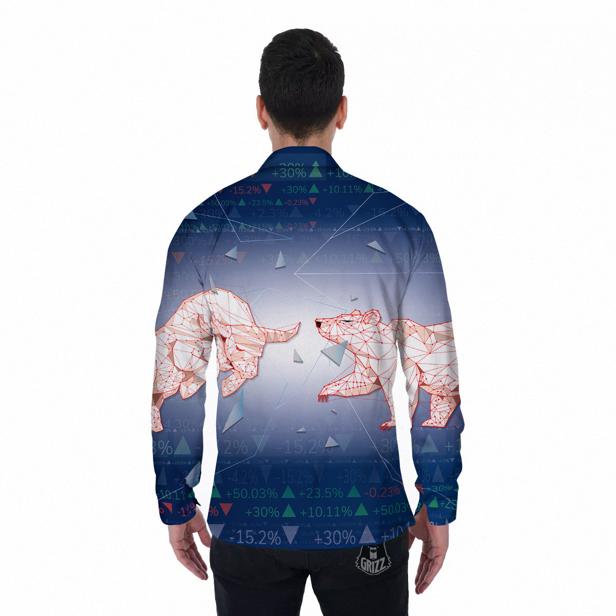 Stock Market Bear And Bull Print Men's Long Sleeve Shirts-grizzshop